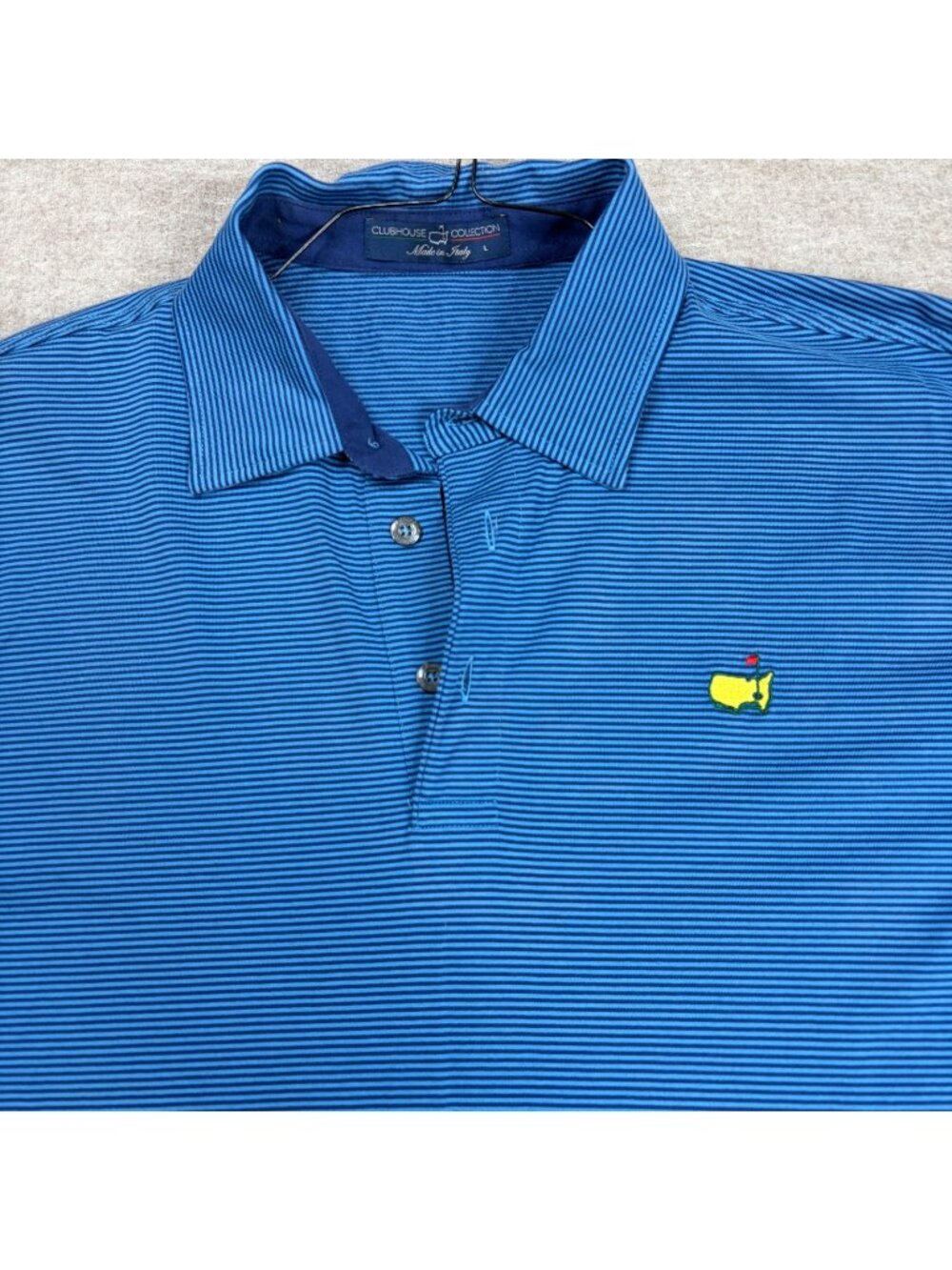Masters Mens Polo Shirt Large Blue Striped Clubhouse Performance Made in Italy